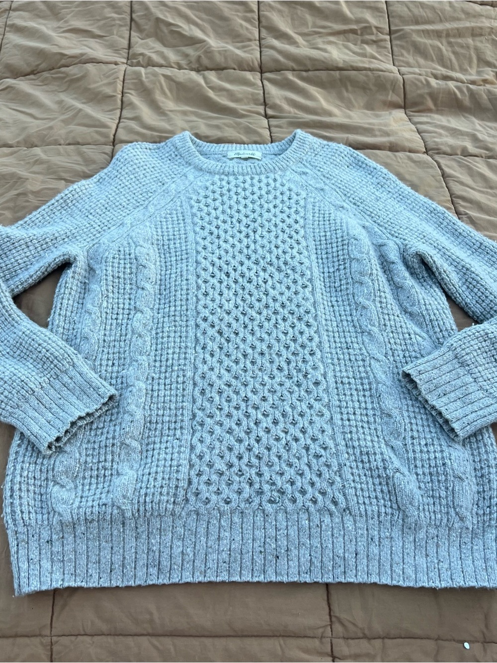 Madewell Natural Heather Donegal Cable Knit Fisherman Sweater Size Large